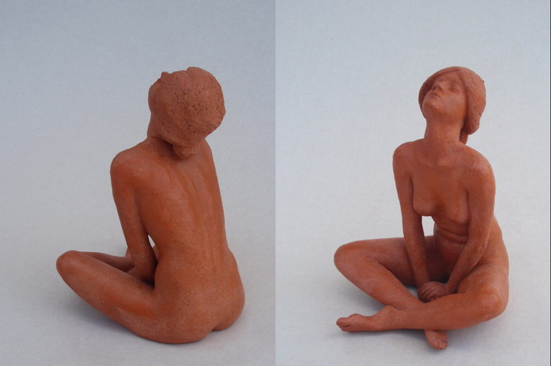 Figur aus Keramik, weiblicher Akt Jugendstil, Bildhauer Reinhold Bauer