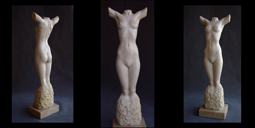 Figur aus Marmor, weiblicher Akt bzw. Torso "Und das Leben", Bildhauer Reinhold Bauer